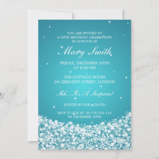 Elegant 60th Birthday Party Star Sparkle Blue Einladung (Rückseite)