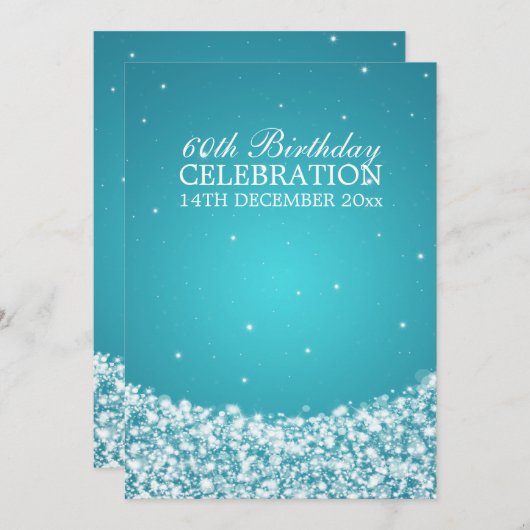 Elegant 60th Birthday Party Star Sparkle Blue Einladung (Vorne/Hinten)
