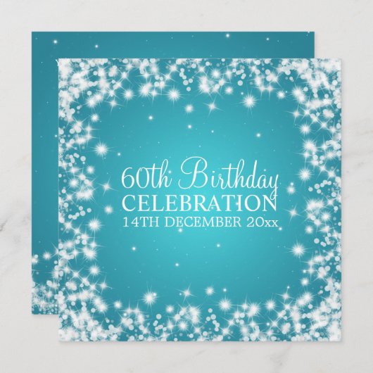 Elegant 60th Birthday Party Winter Sparkle Blue Einladung (Vorne/Hinten)