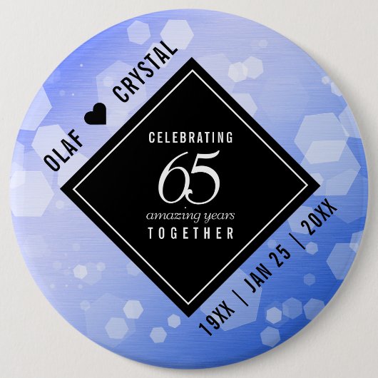 Elegant 65. Blue Sapphire Hochzeitstag Button (Vorderseite)