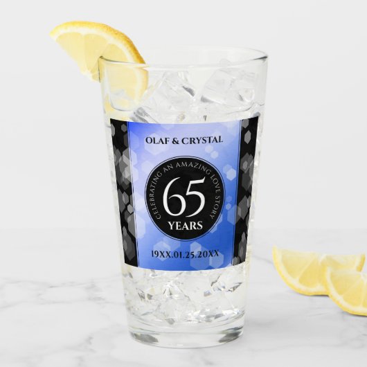 Elegant 65. Blue Sapphire Hochzeitstag Glas (Vorderseite Ice)