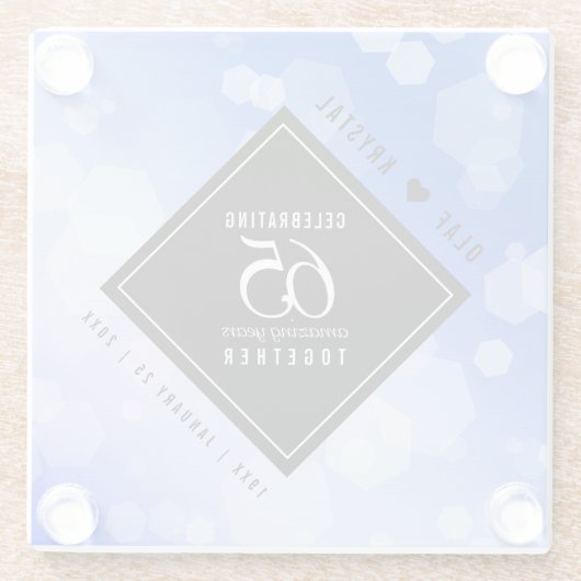 Elegant 65. Blue Sapphire Hochzeitstag Glasuntersetzer (Rückseite)