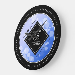 Elegant 65. Blue Sapphire Hochzeitstag Große Wanduhr