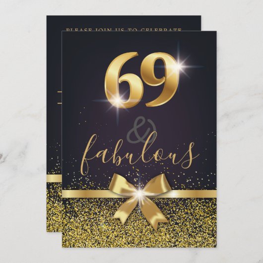 Elegant 69 & Fabulous Gold Glitzer 69. Geburtstag Einladung (Vorne/Hinten)