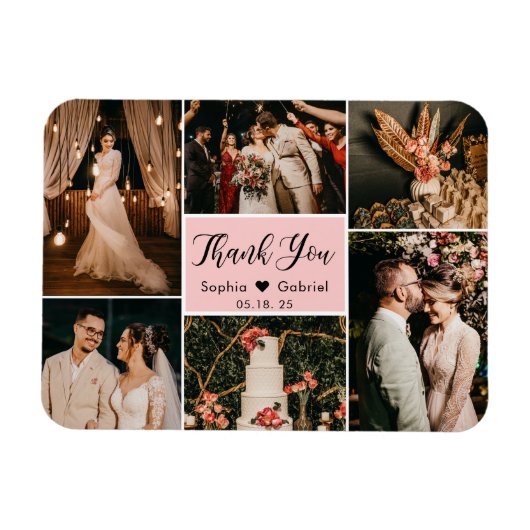 Elegant 6 Foto Collage Wedding Danke Magnet (Horizontal)