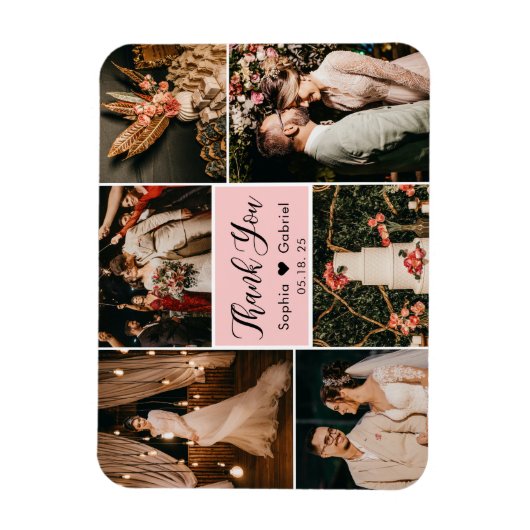 Elegant 6 Foto Collage Wedding Danke Magnet (Vertikal)