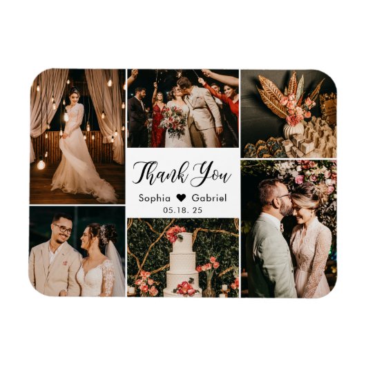 Elegant 6 Foto Collage Wedding Danke Magnet (Horizontal)