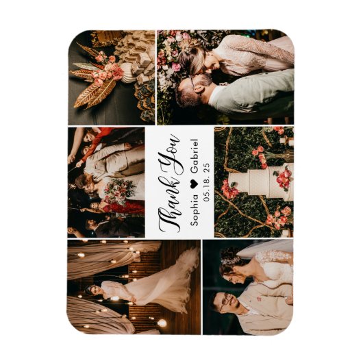 Elegant 6 Foto Collage Wedding Danke Magnet (Vertikal)