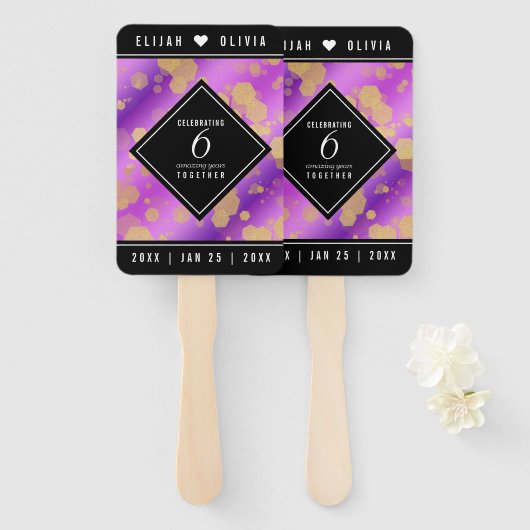 Elegant 6. Geburtstag von Amethyst Fächer (Vorne und Hinten)