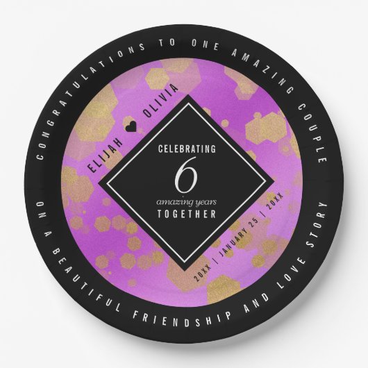 Elegant 6. Geburtstag von Amethyst Pappteller (Vorderseite)