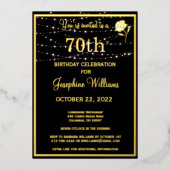 Elegant 70. 70. Geburtstag Black REAL Gold Folieneinladung (Vorderseite)
