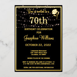 Elegant 70. 70. Geburtstag Black REAL Gold Folieneinladung