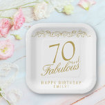 Elegant 70 and Fabulous 70th Birthday Pappteller<br><div class="desc">Elegant 70 and Fabulous 70th Birthday Party Paper Plates. 70 and fabulous text in trendy golden script. Personalize it with your name and your age,  and make your own elegant birthday party plates for a woman`s birthday party.</div>