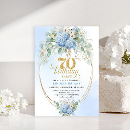 Elegant 70 Birthday Pastel Blue Floral Invitation Einladung