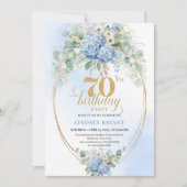 Elegant 70 Birthday Pastel Blue Floral Invitation Einladung (Vorderseite)