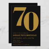 Elegant 70 Black & Gold 70. Geburtstag Einladung (Vorne/Hinten)
