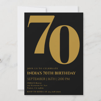 Elegant 70 Black & Gold 70. Geburtstag Einladung