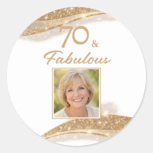 Elegant 70 & Fabulous Gold Foto Geburtstag  Runder Aufkleber