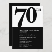 Elegant 70. Geburtstag Einladung Black Chic Modern (Vorne/Hinten)