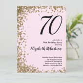 Elegant 70. Geburtstag Einladung Pink Gold Sequins (Stehend Vorderseite)