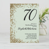 Elegant 70. Geburtstag Einladung Sage Gold Sequins (Stehend Vorderseite)