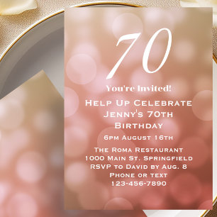 Elegant 70. Geburtstag für sie in Pink Bokeh Einladung