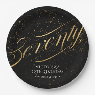 Elegant 70. Geburtstag Gold Black Confetti Pappteller
