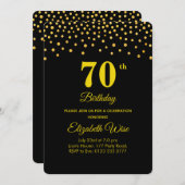 Elegant 70. Geburtstag & Gold Confetti auf schwarz Einladung (Vorne/Hinten)