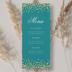Elegant 70. Geburtstag Menü Gold Türkis Confetti Einladung