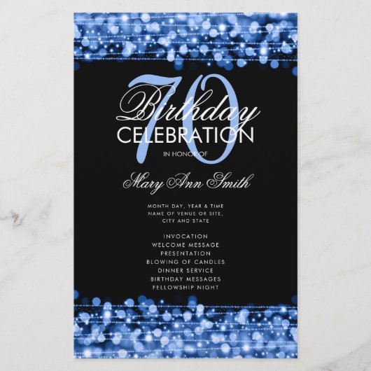 Elegant 70. Geburtstag Programm Marine mit Menü (Vorne)