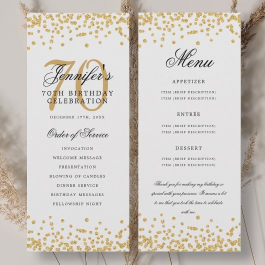 Elegant 70. Geburtstag Programm Menü Danke U Gold