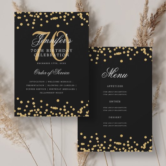 Elegant 70. Geburtstag Programm Menü Gold Black