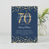 Elegant 70. Geburtstag Programm Menü Gold Navy Blu (Stehend Vorderseite)
