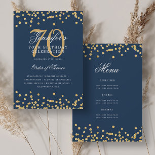 Elegant 70. Geburtstag Programm Menü Gold Navy Blu