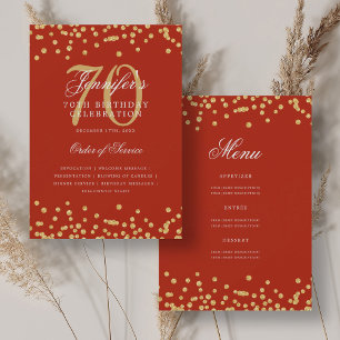 Elegant 70. Geburtstag Programm Menü Gold Red