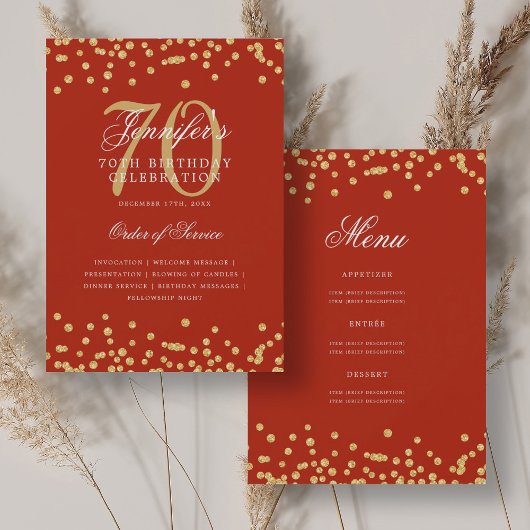 Elegant 70. Geburtstag Programm Menü Gold Red