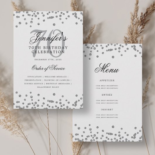 Elegant 70. Geburtstag Programm Menü Silver