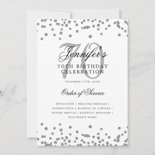 Elegant 70. Geburtstag Programm Menü Silver (Vorderseite)