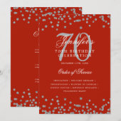 Elegant 70. Geburtstag Programm Menü Silver Red (Vorne/Hinten)