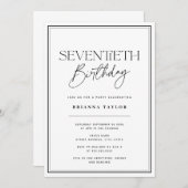 Elegant 70. Geburtstag Schwarz & Weiß Einladung (Vorne/Hinten)