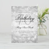 Elegant 70. Geburtstag Silver Winter Wonderland Einladung (Stehend Vorderseite)
