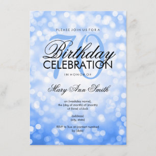 Elegant 70. Geburtstagsparty Blue Glitzer Lights Einladung