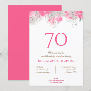 Elegant 70. Geburtstagsparty Delikate Florals Pink Einladung