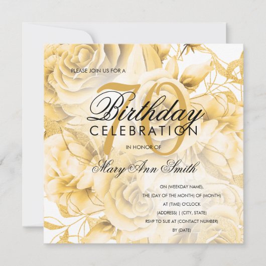 Elegant 70. Geburtstagsparty Floral Gold (Vorderseite)