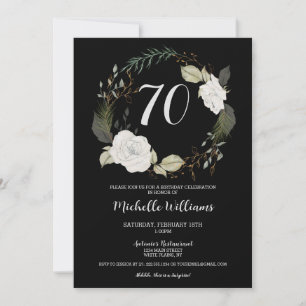 Elegant 70. Geburtstagsparty Floral Wreath Gold Einladung