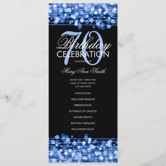 Elegant 70. Geburtstagsparty Programm Navy Menü (Vorderseite)