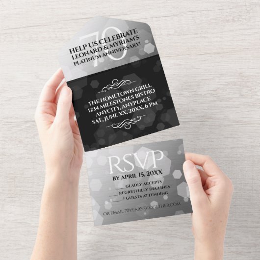 Elegant 70. Platinum Hochzeitstag All In One Einladung (Abreißen)