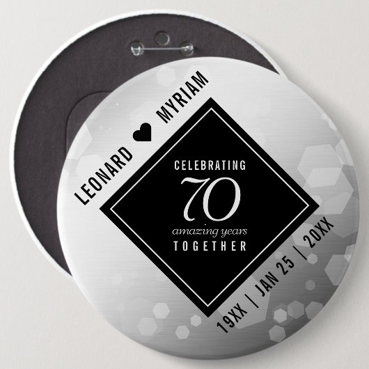 Elegant 70. Platinum Hochzeitstag Button (Vorne & Hinten)