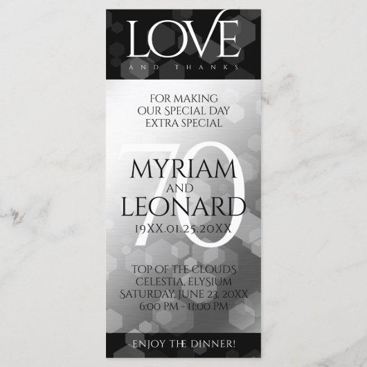 Elegant 70. Platinum Hochzeitstag Menükarte (Rückseite)