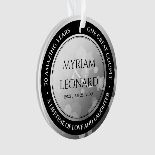 Elegant 70. Platinum Hochzeitstag Ornament (Vorderseite)